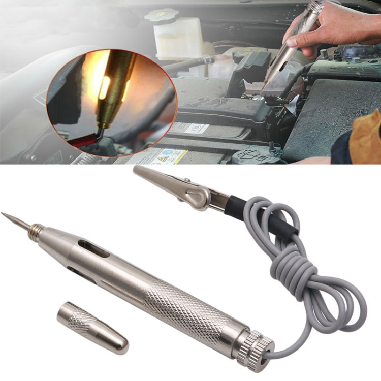 Motorcycle circuit tester tool with coiled lead and alligator clip, probe tip