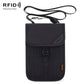 Black RFID passport holder with hanging neck strap and front flap pocket