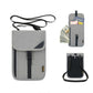 Light gray hanging neck passport holder bag with RFID-protected card and money slots