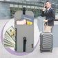 Gray travel passport document holder with open compartments and hanging neck strap