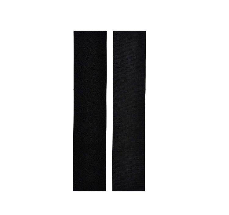 Two black vertical hook-and-loop fastener strips with adhesive backing
