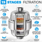 Chrome 15-stage shower filter cartridge housing with inlet thread at bottom