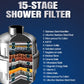 15-stage shower filter cartridge showing internal media layers through window