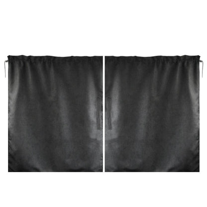Set of two black car privacy curtain panels with tie corners