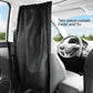 Black two-piece car privacy curtain draped over rear seat