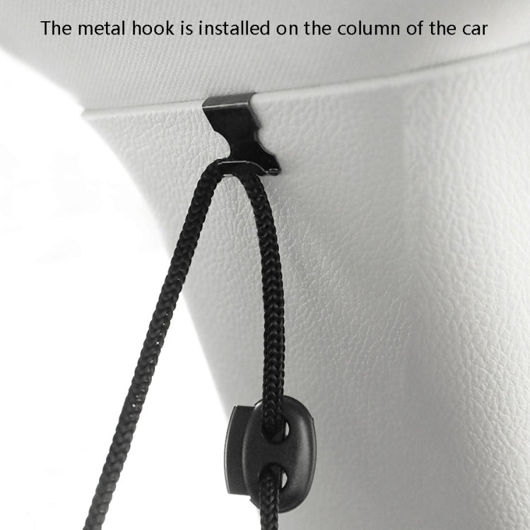 Metal hook with braided cord loop for securing a car privacy curtain