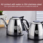 Stainless steel kettles set on countertop, black handles and lids, one large and one small