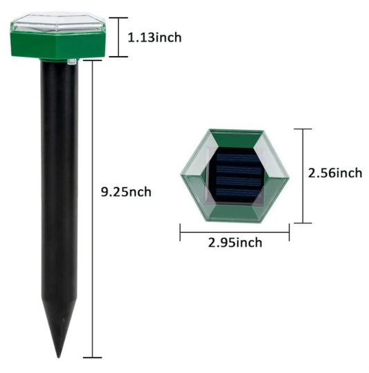 Green hexagonal solar panel top on a black pointed stake