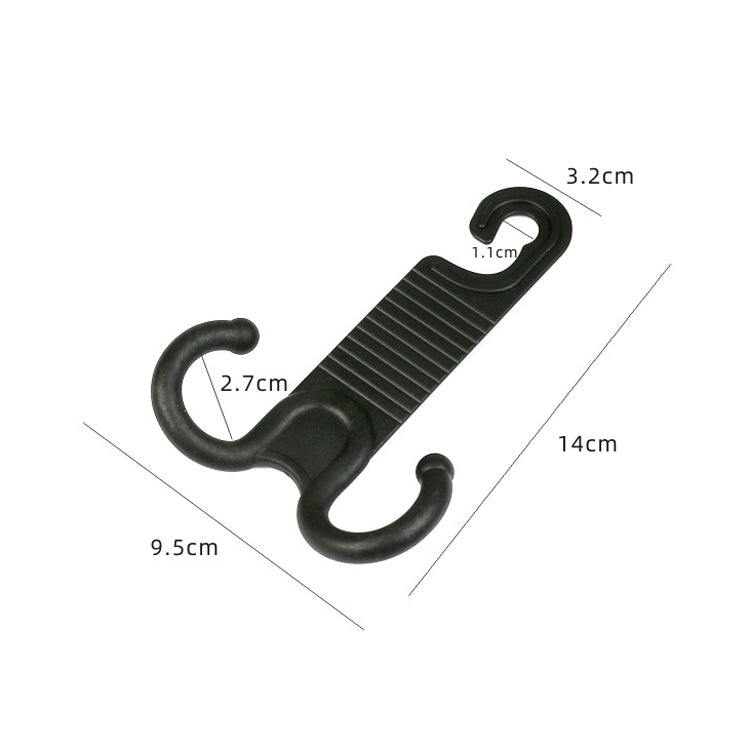 Car headrest luggage hook, black U-shaped hook with ridged strap and hanging loop