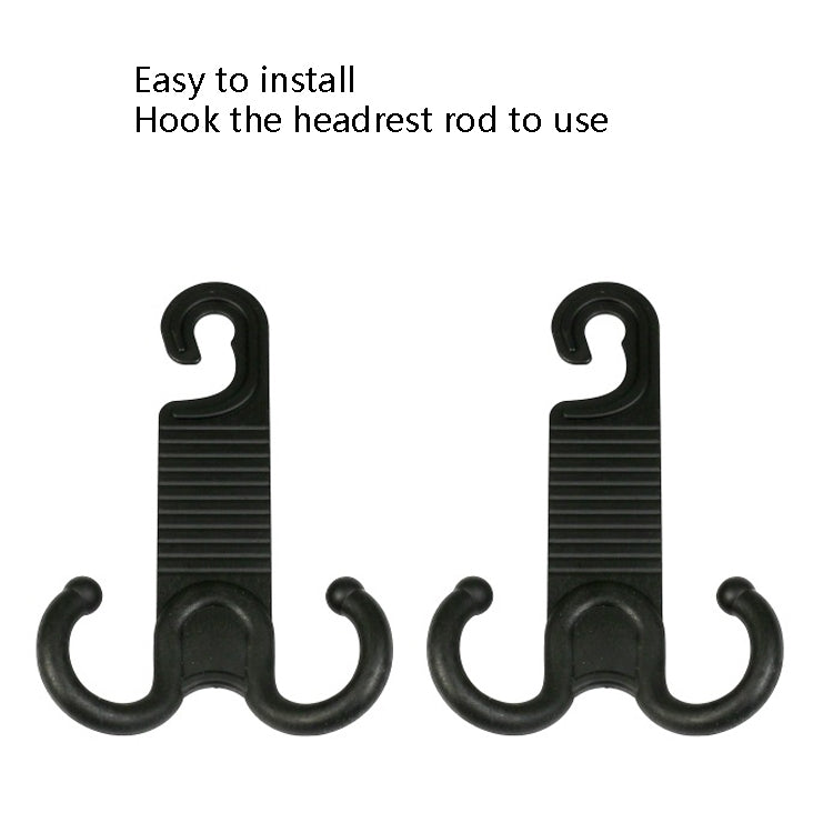 Car headrest luggage hook set, two black U-shaped hooks with ridged center