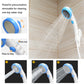 Blue handheld pet shower nozzle spraying water for cleaning