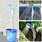 Blue electric pet shower head spraying water for outdoor car and plant cleaning