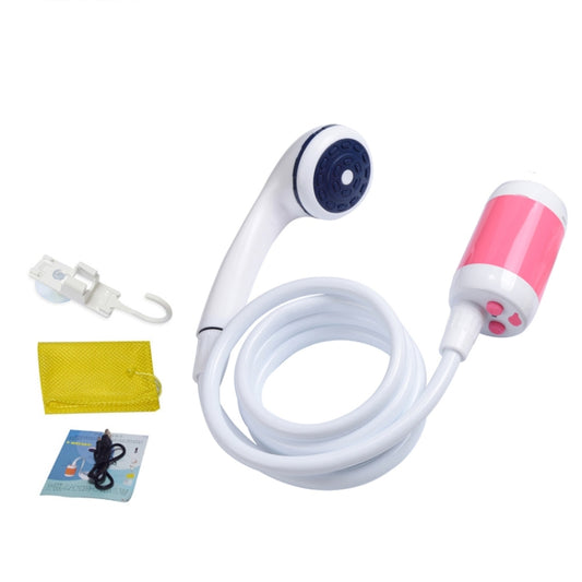 Pink and white electric pet shower kit with handheld nozzle and coiled hose