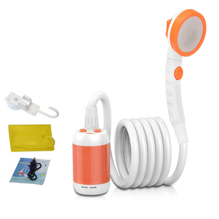 Orange and white high-match electric pet shower with handheld nozzle and coiled hose