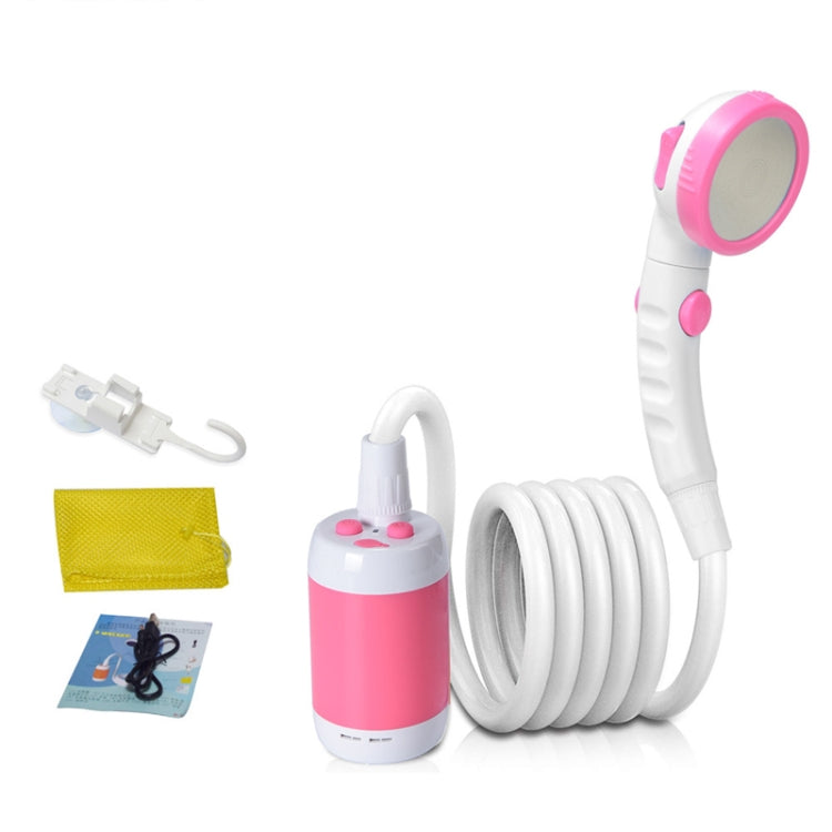 Pink and white high-match electric pet shower with handheld nozzle and coiled hose