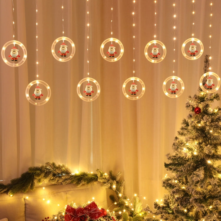Warm white USB ring Christmas lights with lit Santa Claus and hanging ring beads