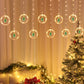 Warm white USB ring Christmas lights with green tree ornaments and glowing loops