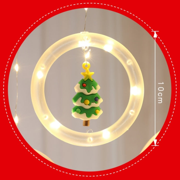 Circular LED ring light with hanging pine tree ornament, 10 cm