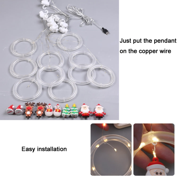 USB ring string light set with transparent loops and hanging mini character ornaments