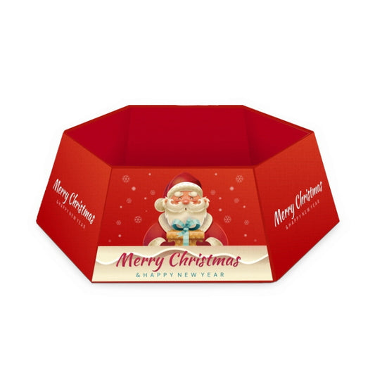 Red Christmas tree skirt decoration with Santa, Merry Christmas & Happy New Year text