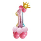 Birthday balloon set with gold crown, pink balloons, and silver gradient number 1
