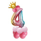 Birthday balloon set with gold crown, pink balloons, and silver gradient number 4