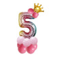 Birthday balloon set with gold crown, pink balloons, and silver gradient number 5