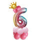 Birthday balloon set with gold crown, pink balloons, and silver gradient number 6