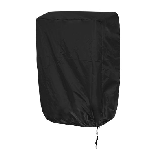 Waterproof black outdoor deck chair cover with drawstring hem.