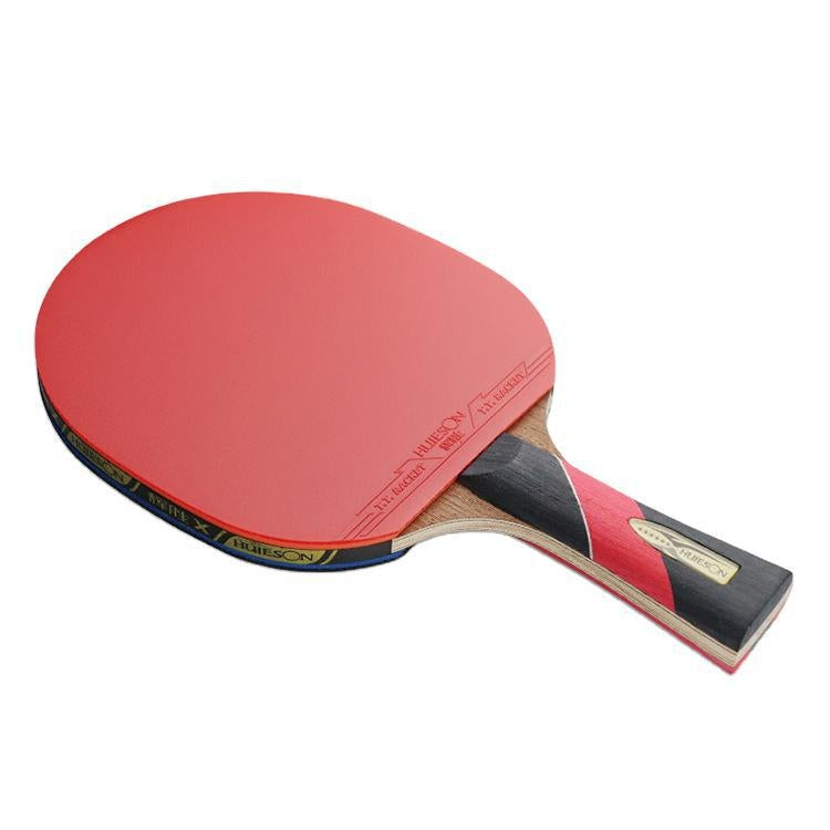 Red rubber table tennis racket with black-and-red handle and HUIESON logo