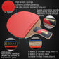 Table tennis racket with red rubber face, layered blade look, and cushioned handle