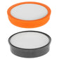 Vacuum HEPA filter discs set: orange top rim and black base filter