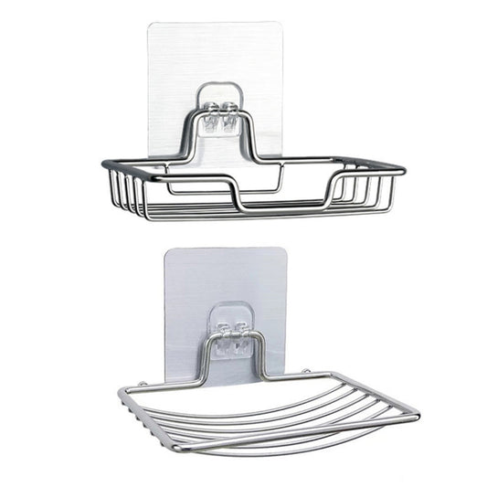 Wall-mounted stainless steel single-layer curved soap rack with clear top holder