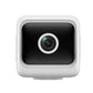 Mini wireless battery-powered camera, white front view with circular lens ring