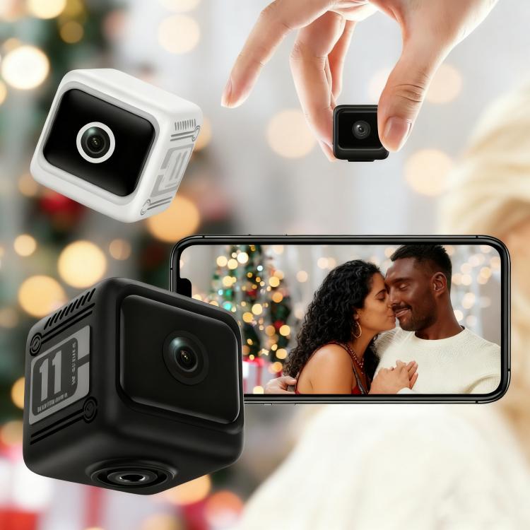 White and black wireless mini security cameras with front lens