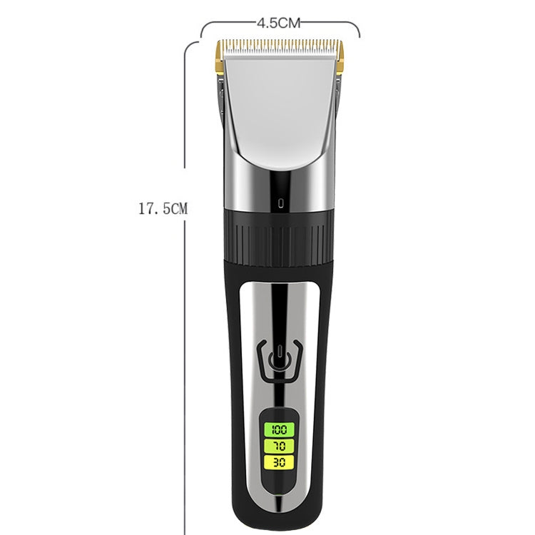 Rechargeable hair clipper with 17.5 cm length and 4.5 cm blade head