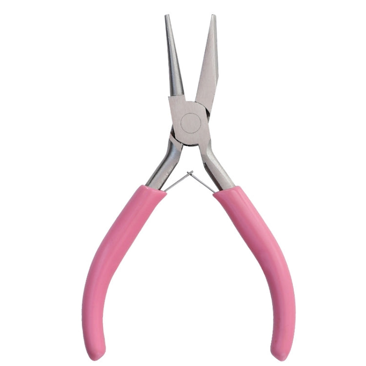 Pink-handled semi-round nose jewelry pliers, pointed mini tips, 5 inch