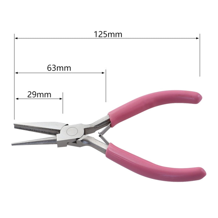 Mini pliers sizing diagram, pink handles, 125mm length shown