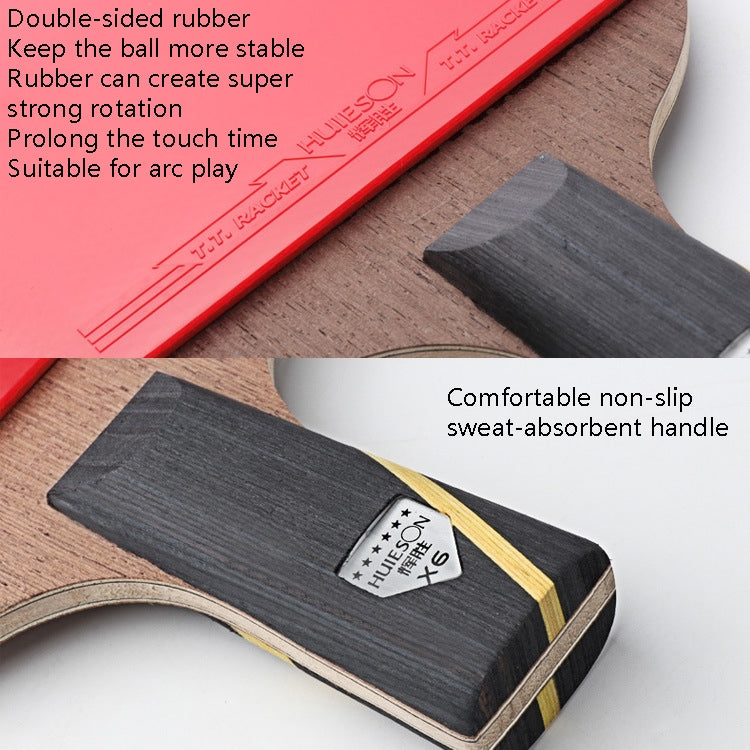 Table tennis racket handle with dark wood grip and gold trim, non-slip look