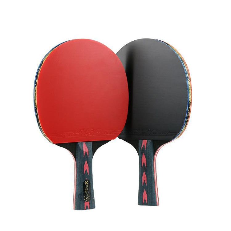 Table tennis training racket set: two reverse-adhesive paddles, red and black, two grips