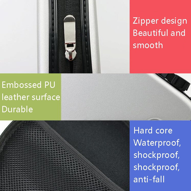 Silver hard-shell table tennis racket bag zipper and textured PU surface close-up.