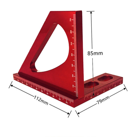 Red 90-degree square scribing ruler with engraved scale and side measuring marks