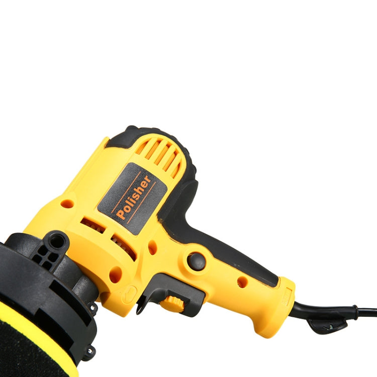 Electric car polisher tool head, yellow-and-black body, circular pad holder