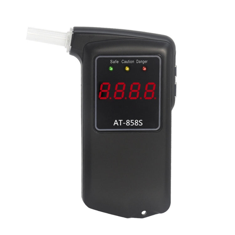 Portable alcohol tester with red LCD reading and clear mouthpiece