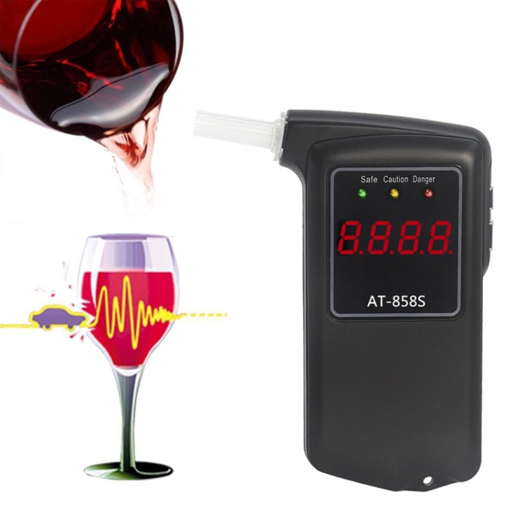 Portable alcohol tester with red LCD display and clear mouthpiece