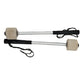 Pair of drum hammers with wood handles, felt mallet heads, and black carrying straps