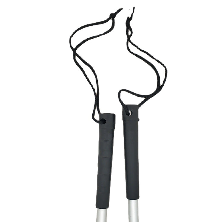 Drum hammers with black grips and wool felt striking ends, with cords