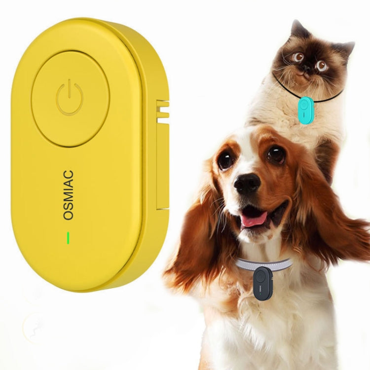 Yellow portable pet insect repellent collar device with power button and back clip.