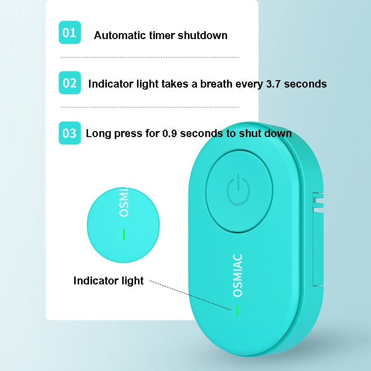 Teal portable repellent collar device with indicator light and power control button.