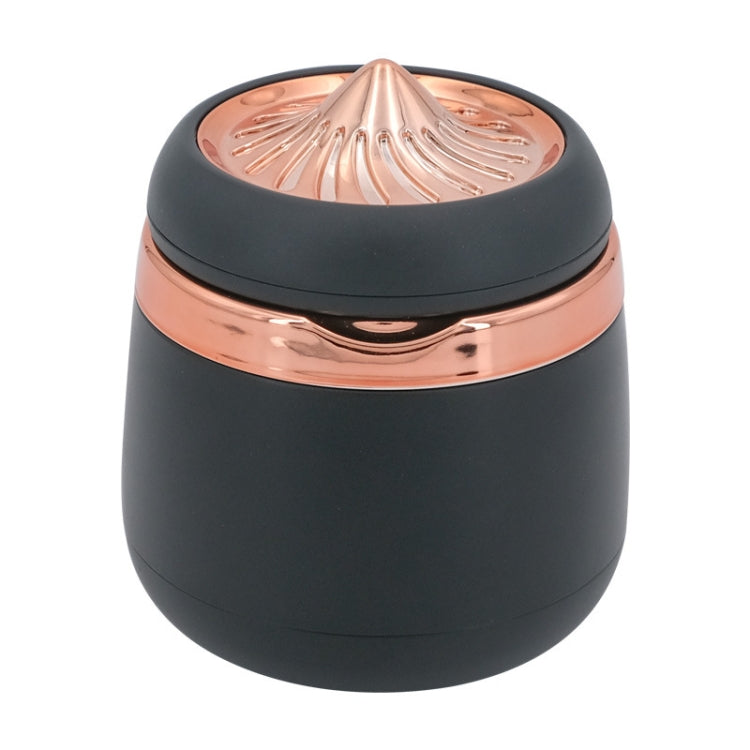 Mini car ashtray with cover closed, black body and rose-gold lid light vent
